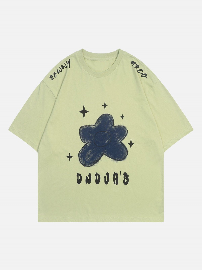 T Shirts Aelfric Eden Star Flower Print Tee Noir | UMX-13659487